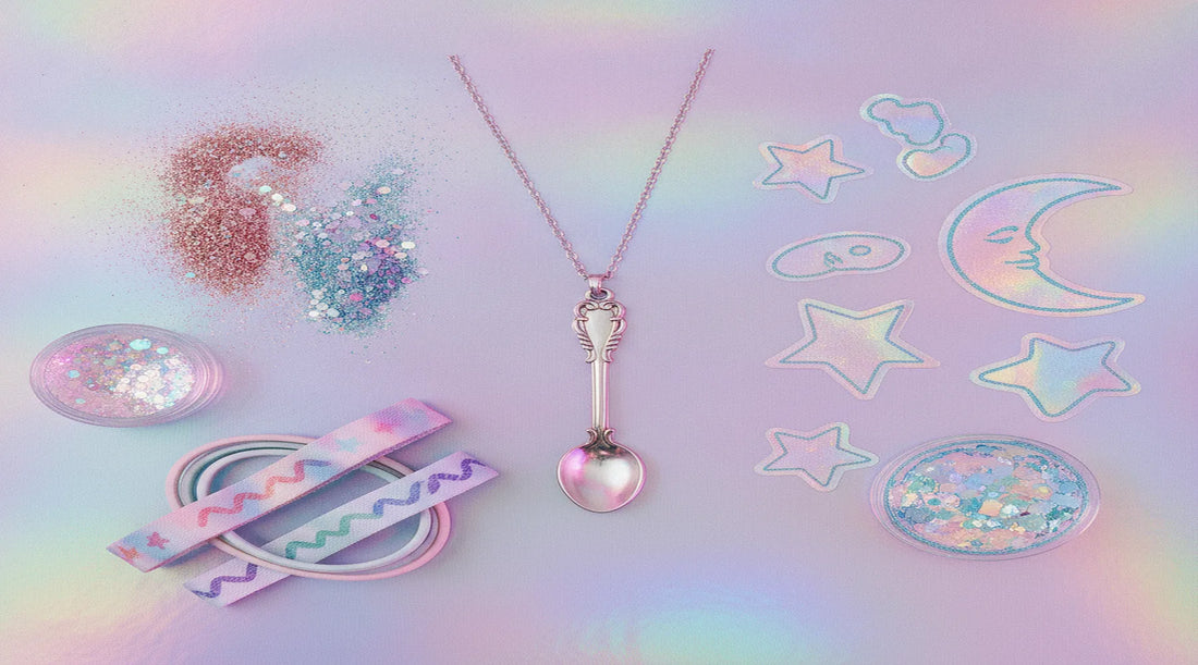 Nose candy spoon micro-spoon accessory styled in pastel ravecore flatlay for festival and nightlife kits