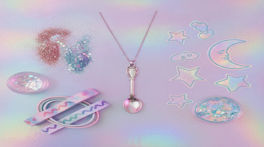 Nose candy spoon micro-spoon accessory styled in pastel ravecore flatlay for festival and nightlife kits
