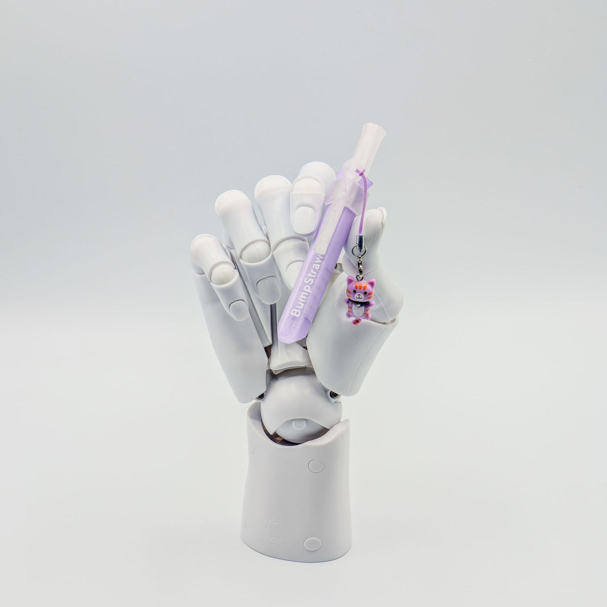 Light purple BumpStraw bump straw powder spoon with cat charm, for cacao