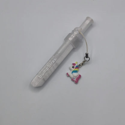 Video of clear BumpStraw bump straw powder spoon with unicorn charm for cacao